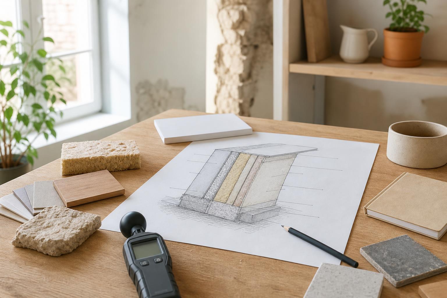 Échantillons, croquis et diagnostic avant choix de matériaux de rénovation
